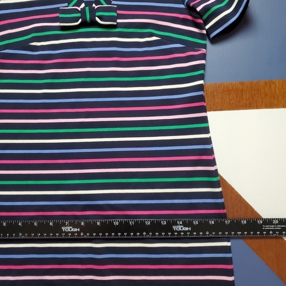 Talbots dress Womens P XS Stripes Colorful Blue Bow Neck Stretchy Shift - Picture 8 of 13